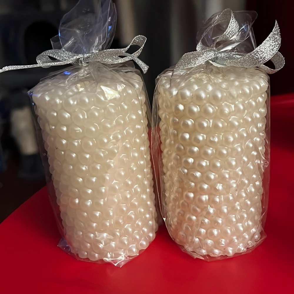 Pearl wrapped Candles pretty for display or use!